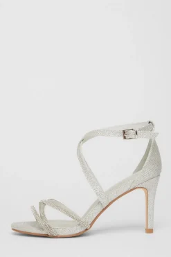 Quiz Silver Shimmer Cross Strap Heels Clearance