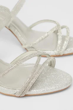 Quiz Silver Shimmer Cross Strap Heels Clearance
