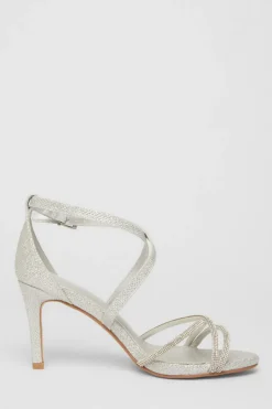 Quiz Silver Shimmer Cross Strap Heels Clearance