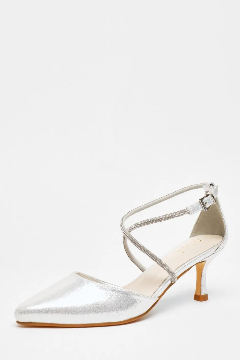 Quiz Shimmer Cross Strap Court Heels Silver Sale