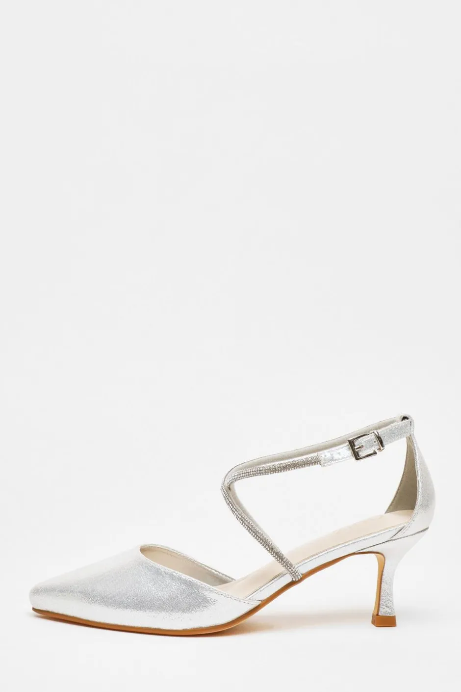Quiz Shimmer Cross Strap Court Heels Silver Sale
