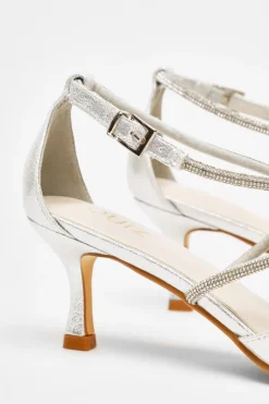 Quiz Shimmer Cross Strap Court Heels Silver Sale