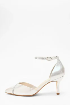 Quiz Silver Shimmer Diamante Trim Court Heels Discount