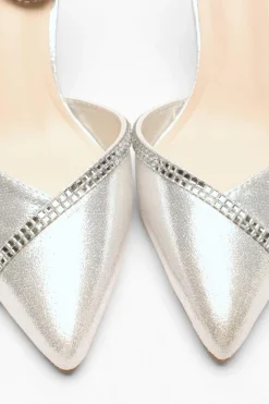 Quiz Silver Shimmer Diamante Trim Court Heels Discount