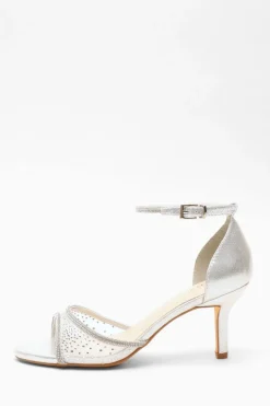 Quiz Shimmer Mesh Diamante Heeled Sandal Silver Sale