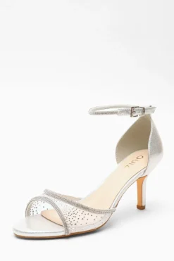 Quiz Shimmer Mesh Diamante Heeled Sandal Silver Sale