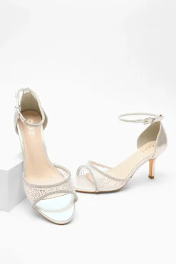 Quiz Shimmer Mesh Diamante Heeled Sandal Silver Sale