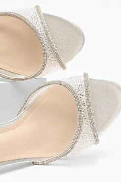 Quiz Shimmer Mesh Diamante Heeled Sandal Silver Sale
