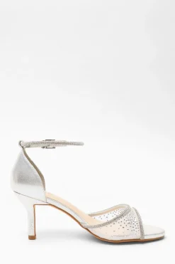 Quiz Shimmer Mesh Diamante Heeled Sandal Silver Sale