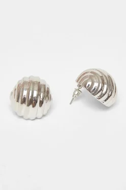 Quiz Textured Dome Stud Earrings Silver Clearance
