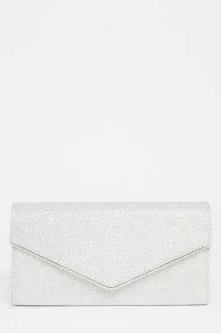Quiz Thin Clutch Bag Silver New