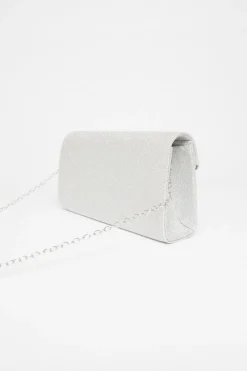 Quiz Thin Clutch Bag Silver New