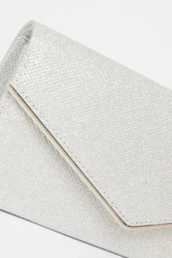 Quiz Thin Clutch Bag Silver New