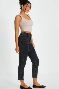 Quiz Corset Detail Crop Top Stone Outlet