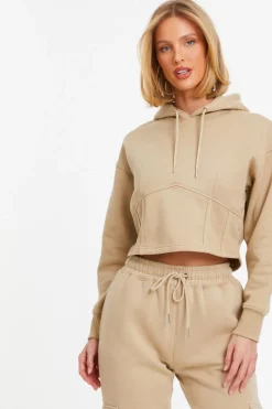 Quiz Cropped Corset Hoodie Stone Outlet