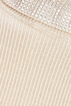 Quiz Diamante Roll Neck Dress Stone Best