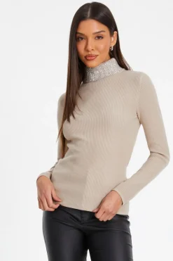 Quiz Diamante Turtle Neck Jumper Stone Discount