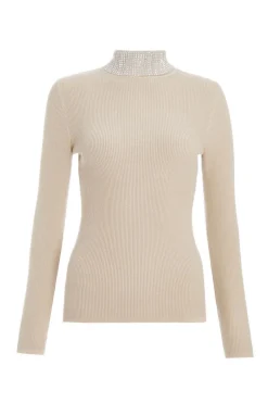 Quiz Diamante Turtle Neck Jumper Stone Discount