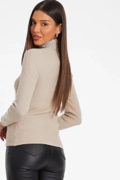 Quiz Diamante Turtle Neck Jumper Stone Discount
