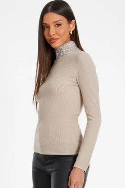 Quiz Diamante Turtle Neck Jumper Stone Discount