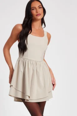 Quiz Stone Double Layered Skater Dress