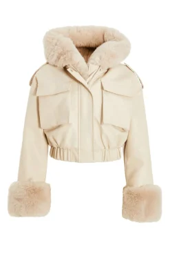 Quiz Faux Fur Bomber Jacket Stone Clearance