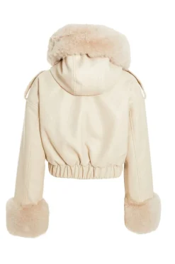 Quiz Faux Fur Bomber Jacket Stone Clearance