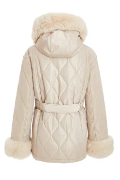 Quiz Faux Fur Trim Jacket Stone Best