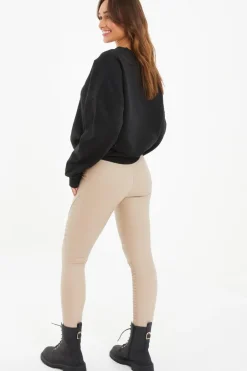 Quiz Faux Leather Seam Leggings Stone Clearance