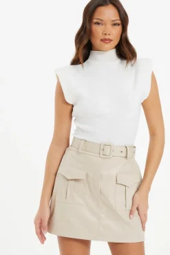 Quiz Faux Leather Skort Stone Online