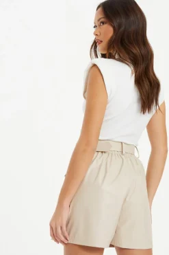 Quiz Faux Leather Skort Stone Online
