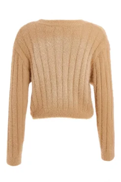 Quiz Fluffy Knit Jumper Stone Hot