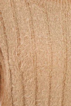 Quiz Fluffy Knit Jumper Stone Hot