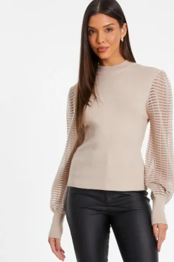 Quiz High Neck Jumper Stone Hot