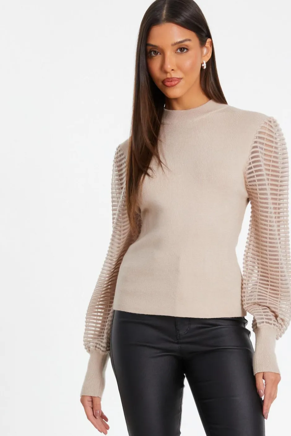 Quiz High Neck Jumper Stone Hot