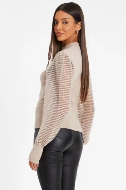 Quiz High Neck Jumper Stone Hot