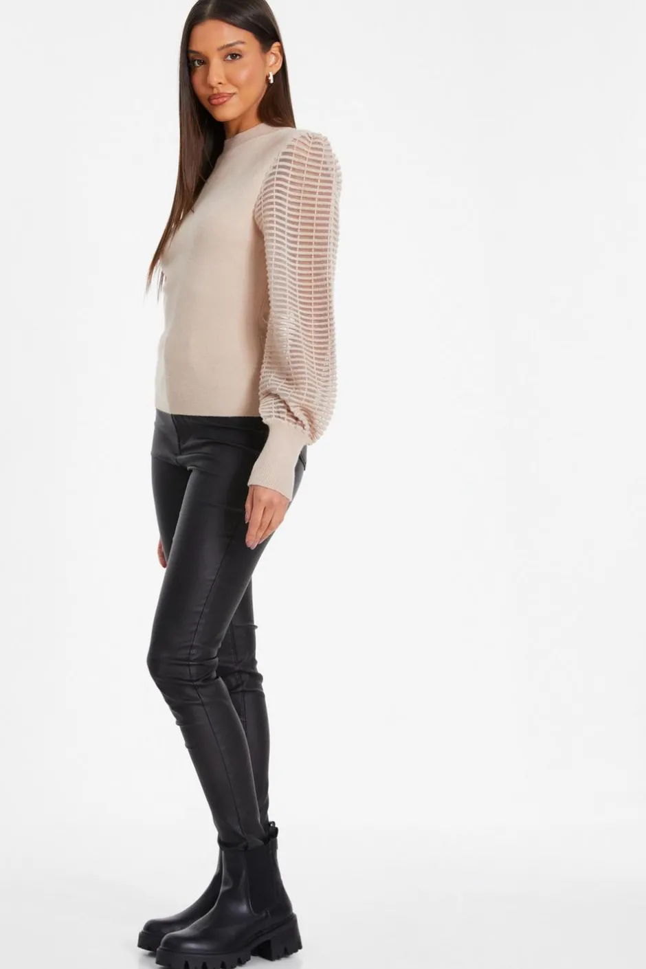 Quiz High Neck Jumper Stone Hot