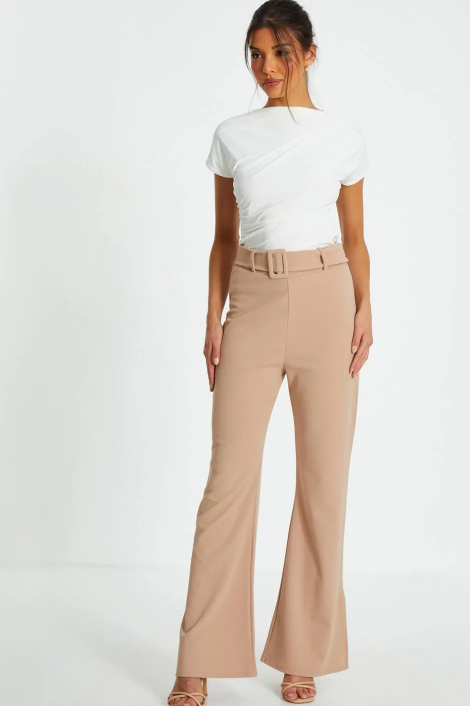 Quiz Stone High Waisted Split Hem Trousers Discount
