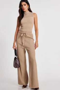 Quiz Knit Beaded Trousers Stone Online