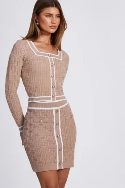 Quiz Stone Knit Contrast Trim Top Best