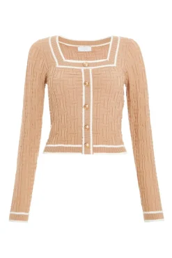 Quiz Stone Knit Contrast Trim Top Best
