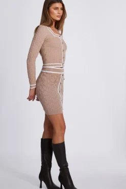Quiz Stone Knit Contrast Trim Skirt Sale
