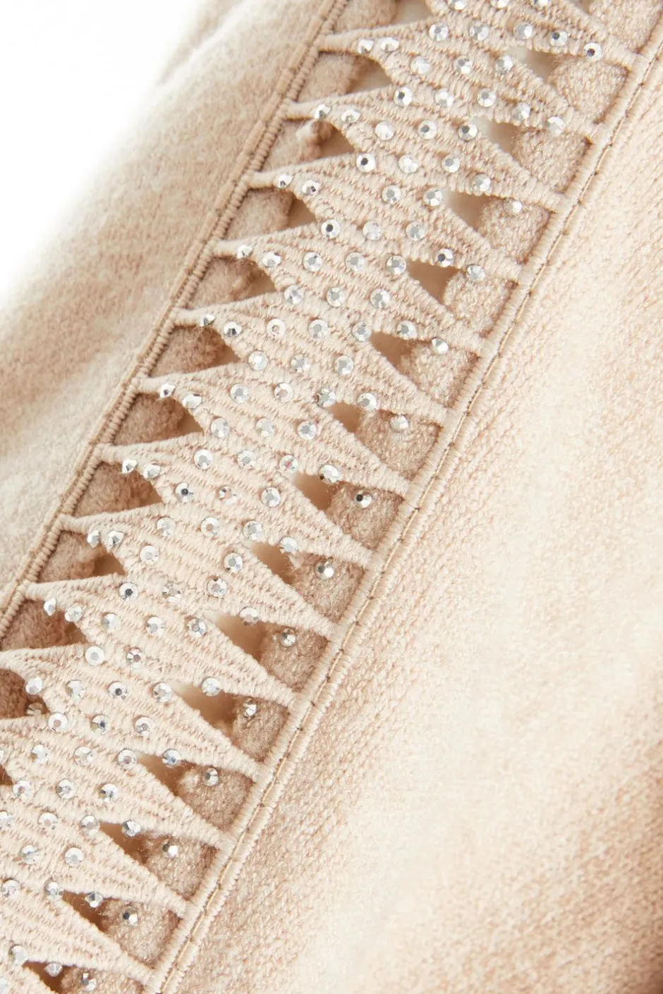 Quiz Knit Diamante Sleeve Jumper Stone Clearance