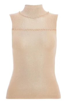 Quiz Knit High Neck Top Stone Discount