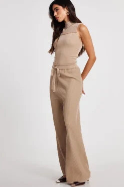 Quiz Knit High Neck Top Stone Discount