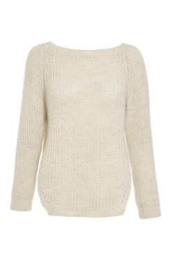 Quiz Stone Knit Split Hem Necklace Jumper Beige Best