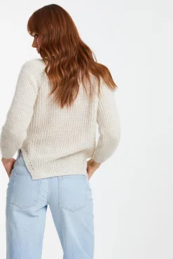 Quiz Stone Knit Split Hem Necklace Jumper Beige Best