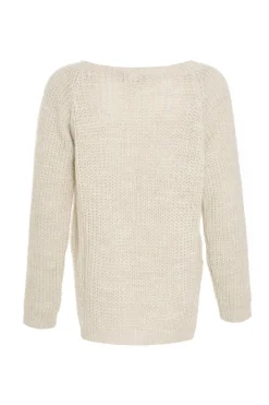 Quiz Stone Knit Split Hem Necklace Jumper Beige Best
