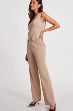 Quiz Knit Wide Leg Trousers Stone Best