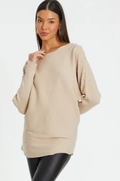 Quiz Knitted Beaded Batwing Jumper Stone Clearance